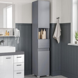 Songmics Bathroom Storage Cupboard, Narrow Cabinet, Bathroom Storage Organizer, With Drawer, Adjustable Shelves, Mystic Grey - thumbnail 1