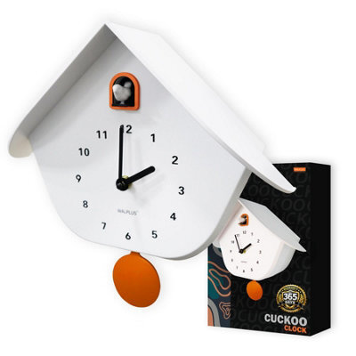 Walplus White Matte Cuckoo Wall Clock With Orange Window And Pendulum Modern Decorative Clock 32.5Cm 12.8 Inch - image 1