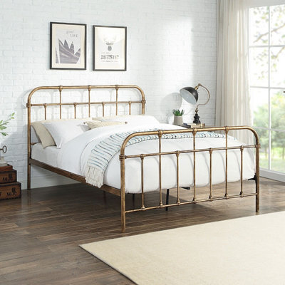 OAT Home Camden Antique Brass Effect Victorian Hospital Metal King Size Bed Frame - image 1