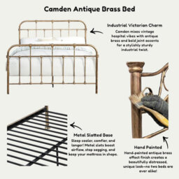 OAT Home Camden Antique Brass Effect Victorian Hospital Metal King Size Bed Frame - thumbnail 8