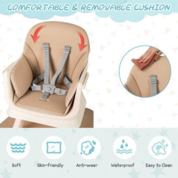 Gainoom 6-In-1 Khaki Baby High Chair Convertible Infant Feeding Chair Kids Table & Chair Set - thumbnail 7