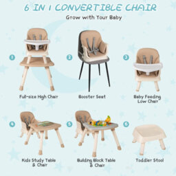 Gainoom 6-In-1 Khaki Baby High Chair Convertible Infant Feeding Chair Kids Table & Chair Set - thumbnail 6