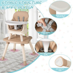 Gainoom 6-In-1 Khaki Baby High Chair Convertible Infant Feeding Chair Kids Table & Chair Set - thumbnail 8