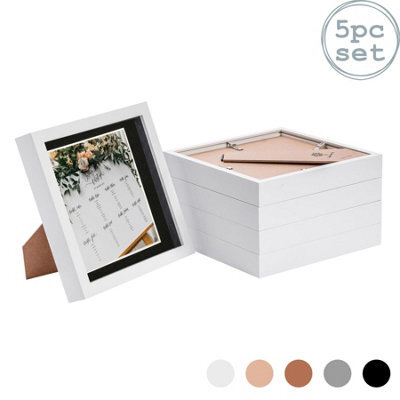 "Nicola Spring 8 X 8"" Photo Frames - White/black Mount - 3D Picture Frame Box Portrait Display Case (6 X 6"" Mount) Set Of 5" - image 1