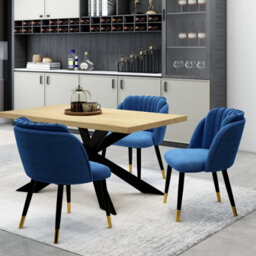 Life Interiors Single Blue Milano Velvet Dining Chair With Stylish Ribbed Back Design, Black Metal Legs With Gold Tips - thumbnail 7
