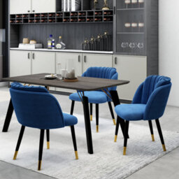 Life Interiors Single Blue Milano Velvet Dining Chair With Stylish Ribbed Back Design, Black Metal Legs With Gold Tips - thumbnail 8