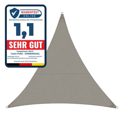 Floordirekt Casa Pura Triangular Polyester Sun Shade Sail Uv Weatherproof Water Repellent Garden Balcony Grey 3.6 X 3.6 X 5.1 M - image 1