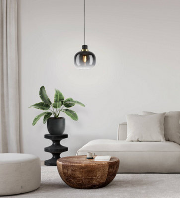 Eglo Oilella Smoke And Black Glass And Metal 1 Light Pendant Light, (D) 19Cm - image 1