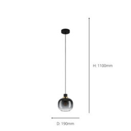 Eglo Oilella Smoke And Black Glass And Metal 1 Light Pendant Light, (D) 19Cm - thumbnail 5