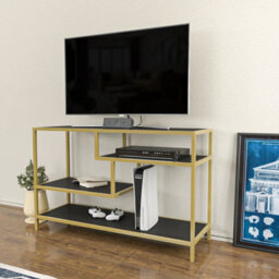 Decorotika Robins Tv Stand Tv Unit Tv Cabinet For Tvs Up To 55 Inches Gold And Anthracite - thumbnail 2