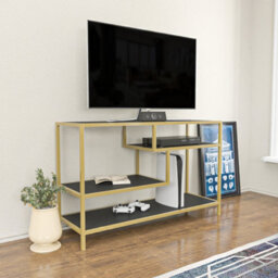 Decorotika Robins Tv Stand Tv Unit Tv Cabinet For Tvs Up To 55 Inches Gold And Anthracite - thumbnail 3