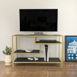 Decorotika Robins Tv Stand Tv Unit Tv Cabinet For Tvs Up To 55 Inches Gold And Anthracite