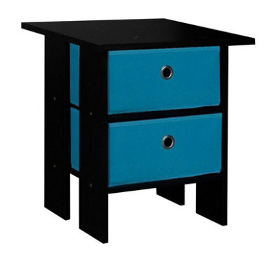 Urbn-Living Urbnliving Height 45Cm 2 Tier Wooden Black Table 2 Light Blue Drawer Bedroom Bedside Nightstand Living Room Side Cabinet - image 1