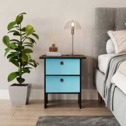 Urbn-Living Urbnliving Height 45Cm 2 Tier Wooden Black Table 2 Light Blue Drawer Bedroom Bedside Nightstand Living Room Side Cabinet - thumbnail 3