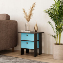 Urbn-Living Urbnliving Height 45Cm 2 Tier Wooden Black Table 2 Light Blue Drawer Bedroom Bedside Nightstand Living Room Side Cabinet - thumbnail 2
