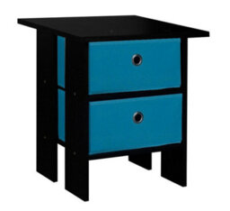 Urbn-Living Urbnliving Height 45Cm 2 Tier Wooden Black Table 2 Light Blue Drawer Bedroom Bedside Nightstand Living Room Side Cabinet