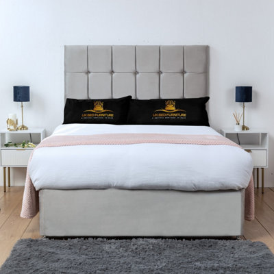 UKBEDFURNITURE Florence Silver Plush  Divan Bed Base With 26 Inch Headboard - No Storage - image 1