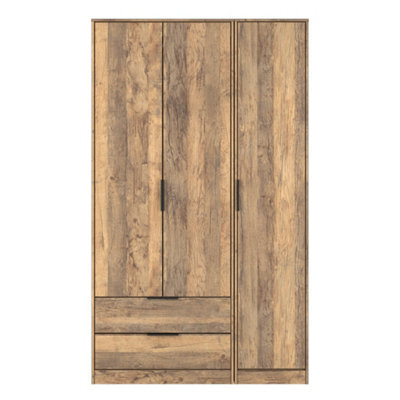 Osaka Tall Triple 2 Drawer Wardrobe In Vintage Oak (Ready Assembled) - image 1