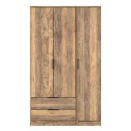 Osaka Tall Triple 2 Drawer Wardrobe In Vintage Oak (Ready Assembled)