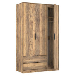 Osaka Tall Triple 2 Drawer Wardrobe In Vintage Oak (Ready Assembled) - thumbnail 6