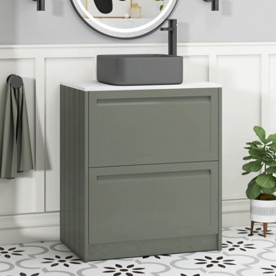 Royal Bathrooms Royal Bathroom Elmore 700mm Matt Green Freestanding Countertop Bathroom Vanity Unit 2 Drawer With Art Square Basin - image 1