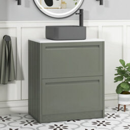 Royal Bathrooms Royal Bathroom Elmore 700mm Matt Green Freestanding Countertop Bathroom Vanity Unit 2 Drawer With Art Square Basin - thumbnail 1