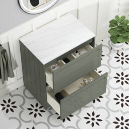 Royal Bathrooms Royal Bathroom Elmore 700mm Matt Green Freestanding Countertop Bathroom Vanity Unit 2 Drawer With Art Square Basin - thumbnail 6