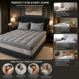Hotel Quality Mattress Topper 10Cm Deep Thick 1100 Gsm Microfibre Quilted Soft Hypoallergenic Bedding - thumbnail 3