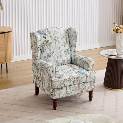 Wingback Armchair, Bird Pattern Retro Accent Chair Soft Padded Fabric Lounge Padded Sofa Chair, Retro Vantage Leisure Chair - image 1