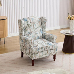 Wingback Armchair, Bird Pattern Retro Accent Chair Soft Padded Fabric Lounge Padded Sofa Chair, Retro Vantage Leisure Chair