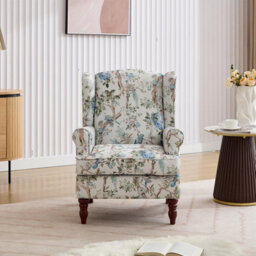 Wingback Armchair, Bird Pattern Retro Accent Chair Soft Padded Fabric Lounge Padded Sofa Chair, Retro Vantage Leisure Chair - thumbnail 6