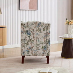 Wingback Armchair, Bird Pattern Retro Accent Chair Soft Padded Fabric Lounge Padded Sofa Chair, Retro Vantage Leisure Chair - thumbnail 4