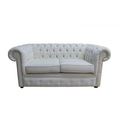 Chesterfield 2 Seater Sofa Settee Pimlico Oyster Real Fabric In Classic Style - image 1
