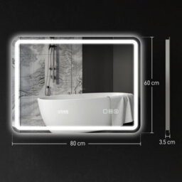 Homcom 600 X 800 mm Illuminated Bathroom Mirror With Bluetooth Clock Silver - thumbnail 3
