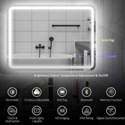 Homcom 600 X 800 mm Illuminated Bathroom Mirror With Bluetooth Clock Silver - thumbnail 4