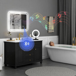 Homcom 600 X 800 mm Illuminated Bathroom Mirror With Bluetooth Clock Silver - thumbnail 1