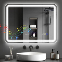 Homcom 600 X 800 mm Illuminated Bathroom Mirror With Bluetooth Clock Silver - thumbnail 2