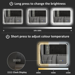 Homcom 600 X 800 mm Illuminated Bathroom Mirror With Bluetooth Clock Silver - thumbnail 6