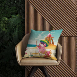 Warren Reed Designer Piglet On A Beach Holiday Outdoor Cushion 45Cm X 45Cm - thumbnail 2