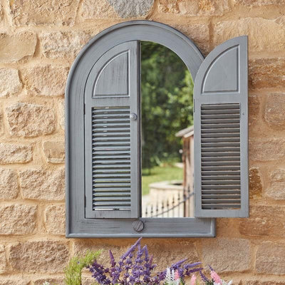 Smart Garden Louvre Grey Arched Shutter Window Wall Mirror Garden Outdoor Indoor - image 1
