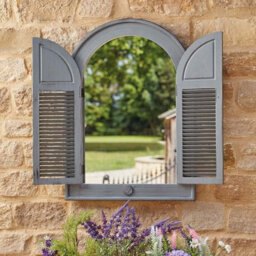 Smart Garden Louvre Grey Arched Shutter Window Wall Mirror Garden Outdoor Indoor - thumbnail 2
