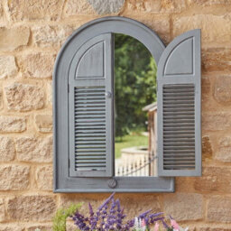 Smart Garden Louvre Grey Arched Shutter Window Wall Mirror Garden Outdoor Indoor