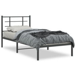 Berkfield Metal Bed Frame Without Mattress With Headboard Black 90X200Cm - thumbnail 2