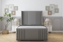 "Sloomy Camden Pewter Dumfries Bed Frame With 50""  Upholstered Wingback Headboard 4' Small Double" - thumbnail 1