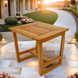 Abrihome Solid Wood Side Table - Outdoor Garden End Table - Teak Finish - 50X50X50 Cm - thumbnail 4