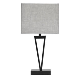 Lighting Supermarket V Design Modern Black Slimline Table Lamp With Grey Linen Shade - thumbnail 1
