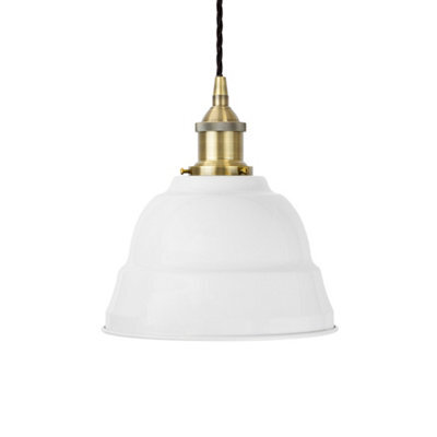 White Lincoln Painted Dome Pendant Light With Antique Brass Lamp Holder And Black Twisted Cable - Se Home - image 1