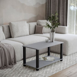 Urbn-Living Urbnliving 80Cm Width Grey With Black Legs 2 Tier Coffee Side Table With Shelf Tv Stand - thumbnail 2