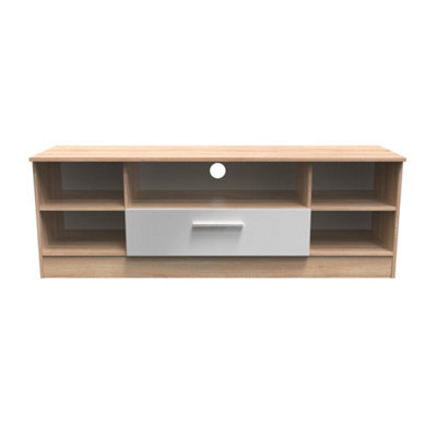 Trent Wide Open Tv Unit In Grey & Bardolino Oak (Ready Assembled) - image 1