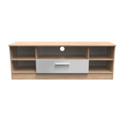 Trent Wide Open Tv Unit In Grey & Bardolino Oak (Ready Assembled) - thumbnail 1